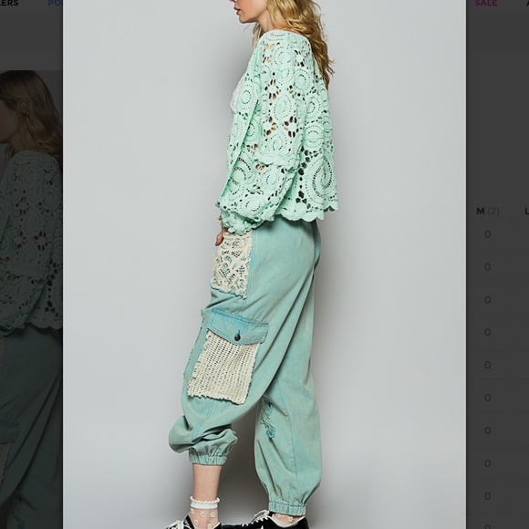 POL “ Kalispell 2”  POL Distress Cargo Jean Jogger with Crochet Lace 66 - Picture 5 of 5